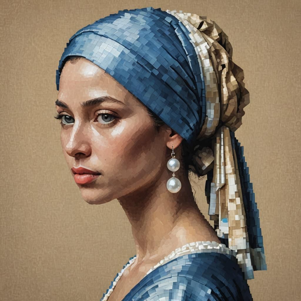 Pixel Art Girl with Pearl Earring in Vermeer Style