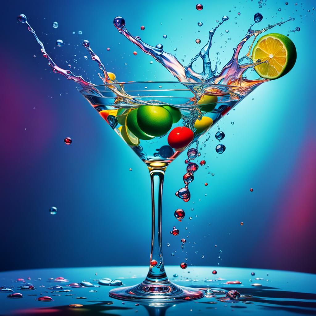 Hyperrealistic Martini Splash Art with Dramatic Lighting