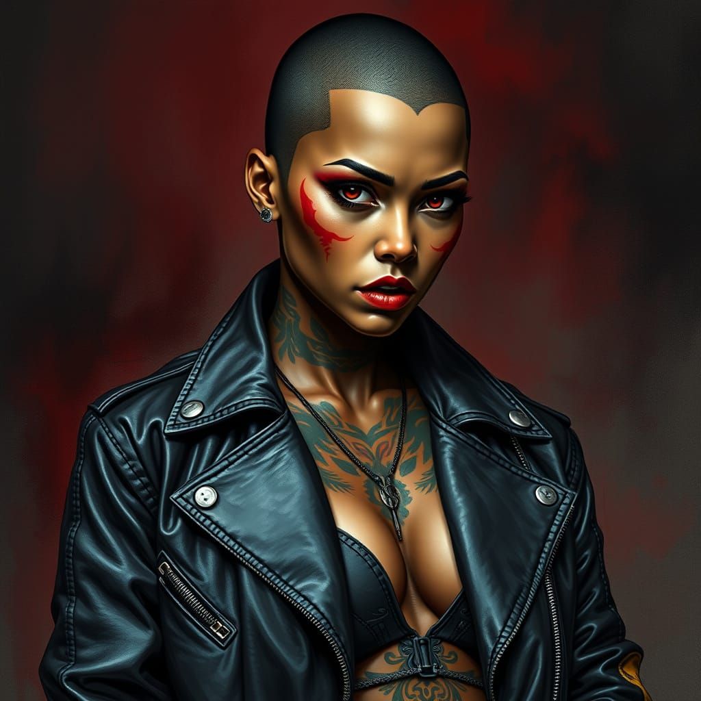Tough, Dark-Skinned Butch Woman in Leather Jacket, Shark Vam...