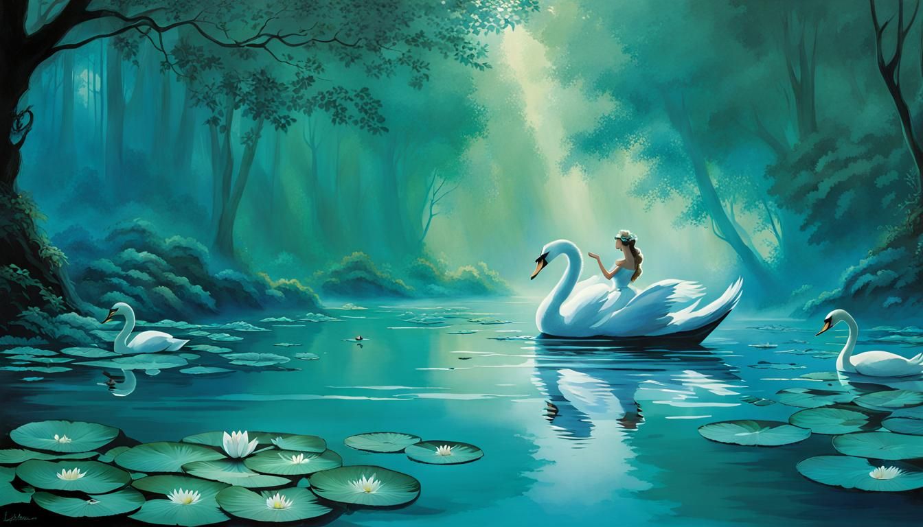 Lady of the Lake and Swan Maidens in Lotte Reiniger Style