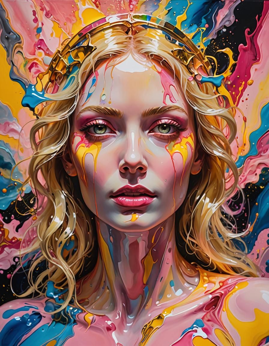 Abstract Acrylic Pour with Angelic Face and Halo