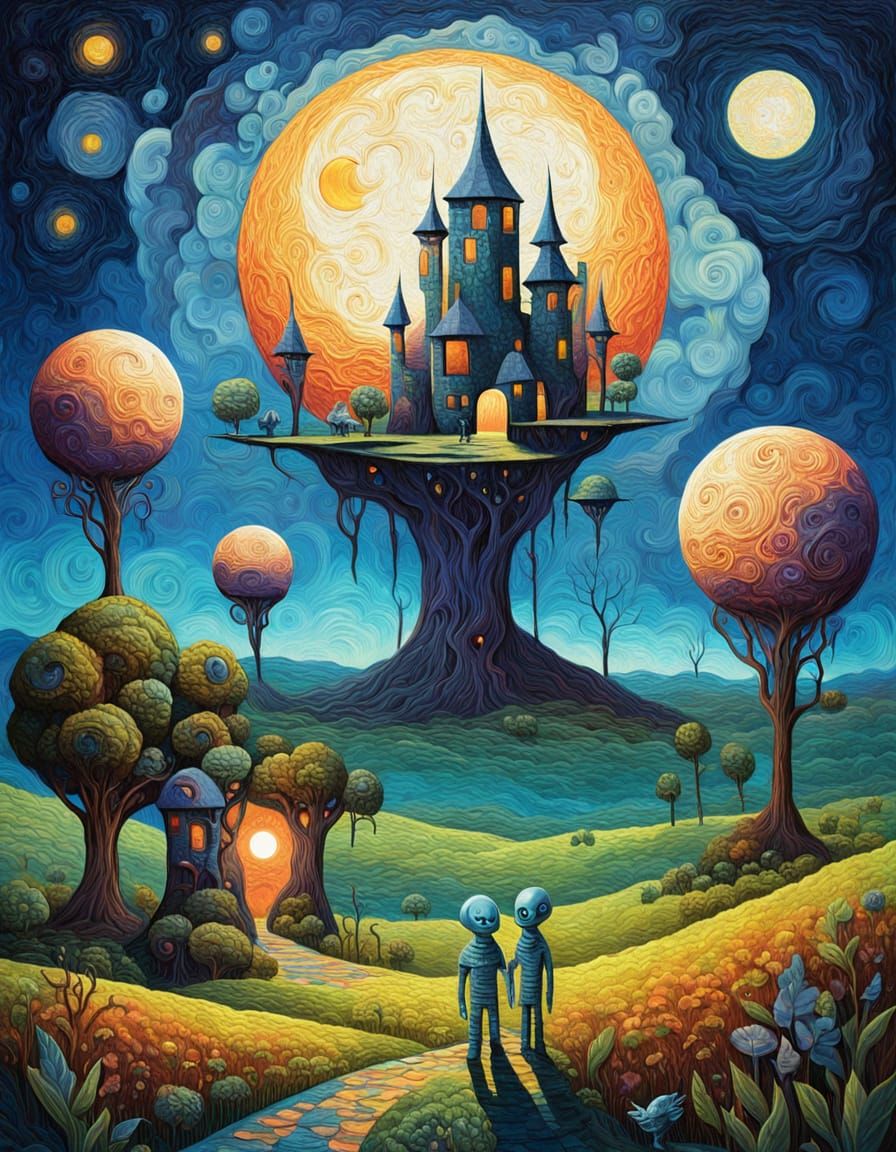 Alien Moonrise in Impasto Cubist Style