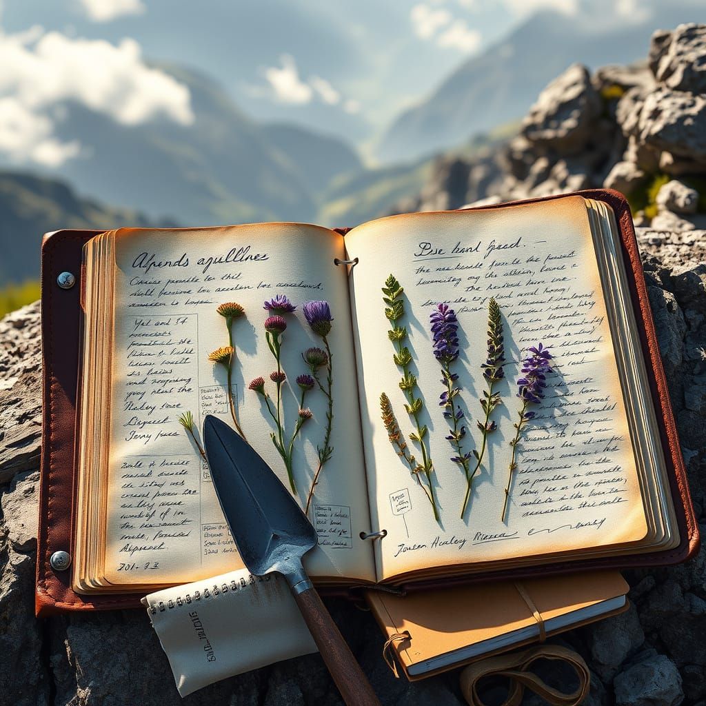 Botanical Plant Press Book on Mountain Outcrop