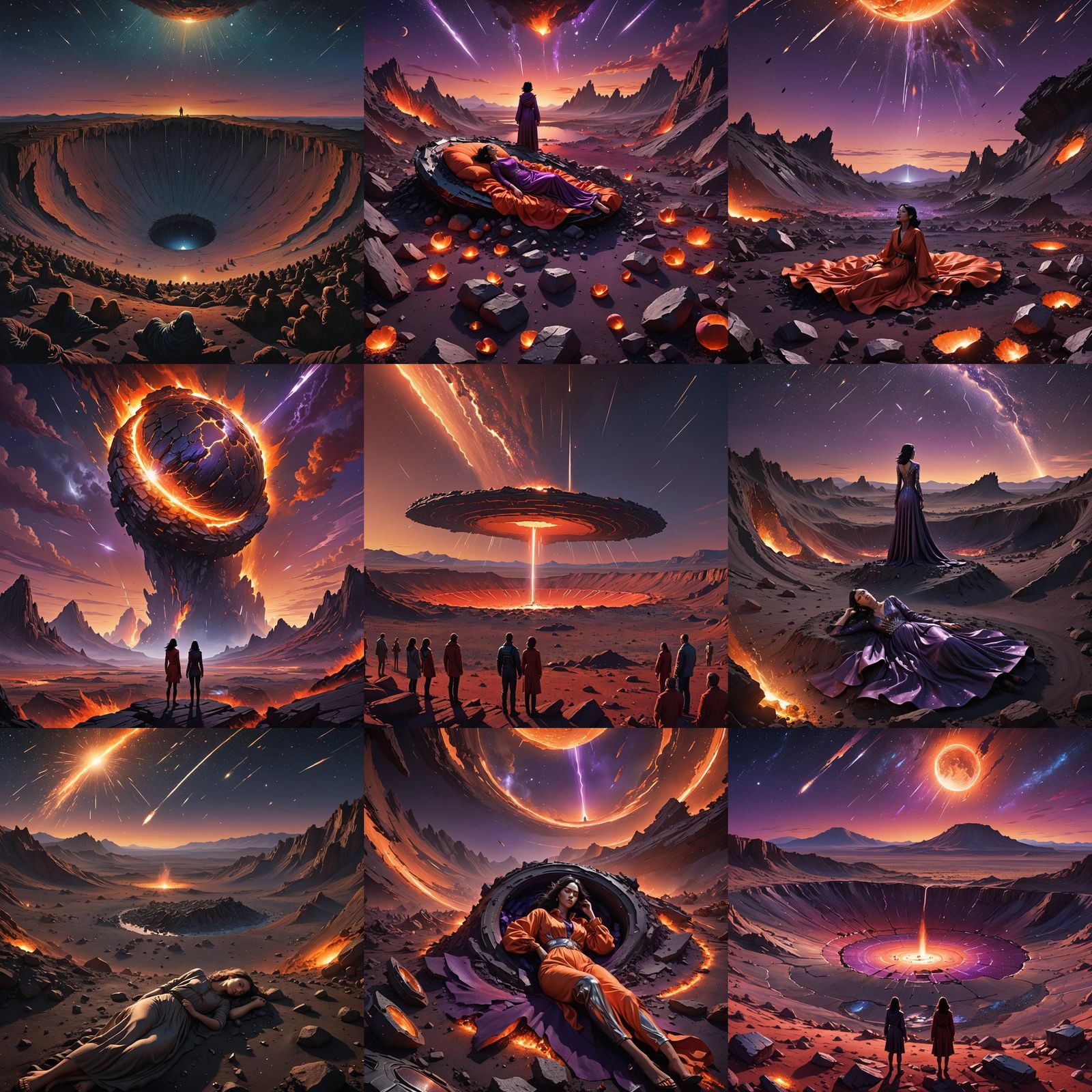 Crashed Meteor Scene with Sleeping Woman