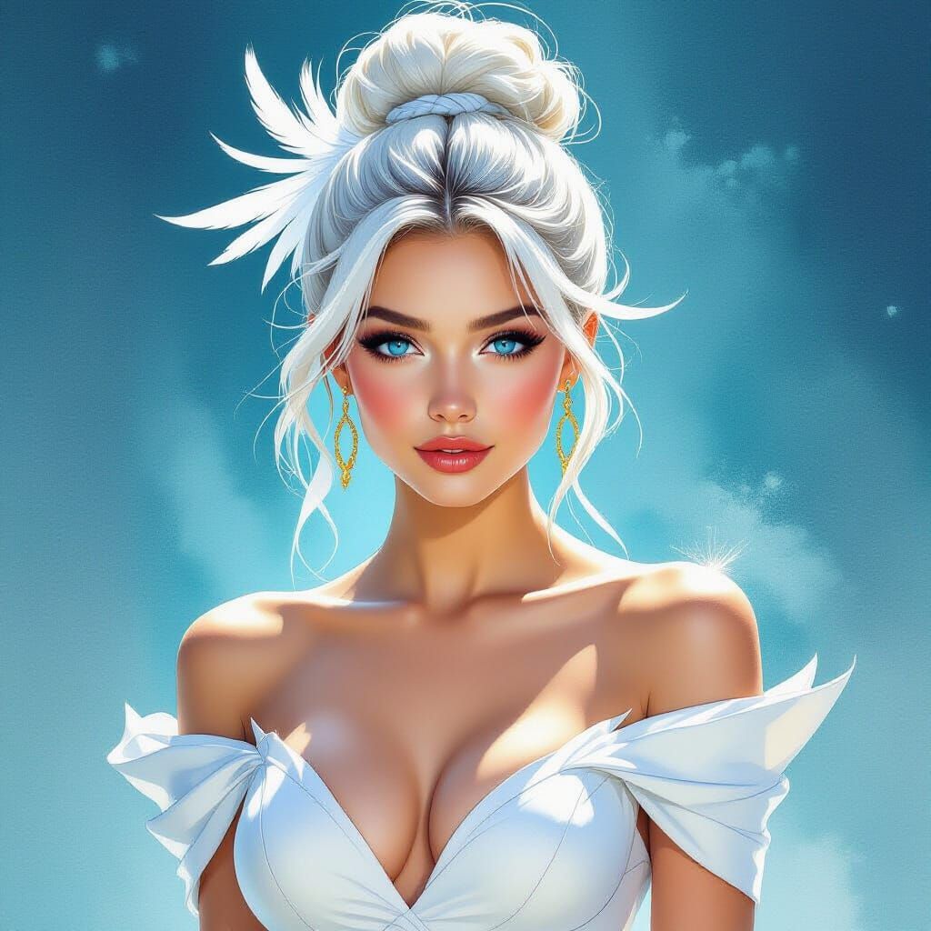 Feathered Elegance: A Watercolor Bird Woman