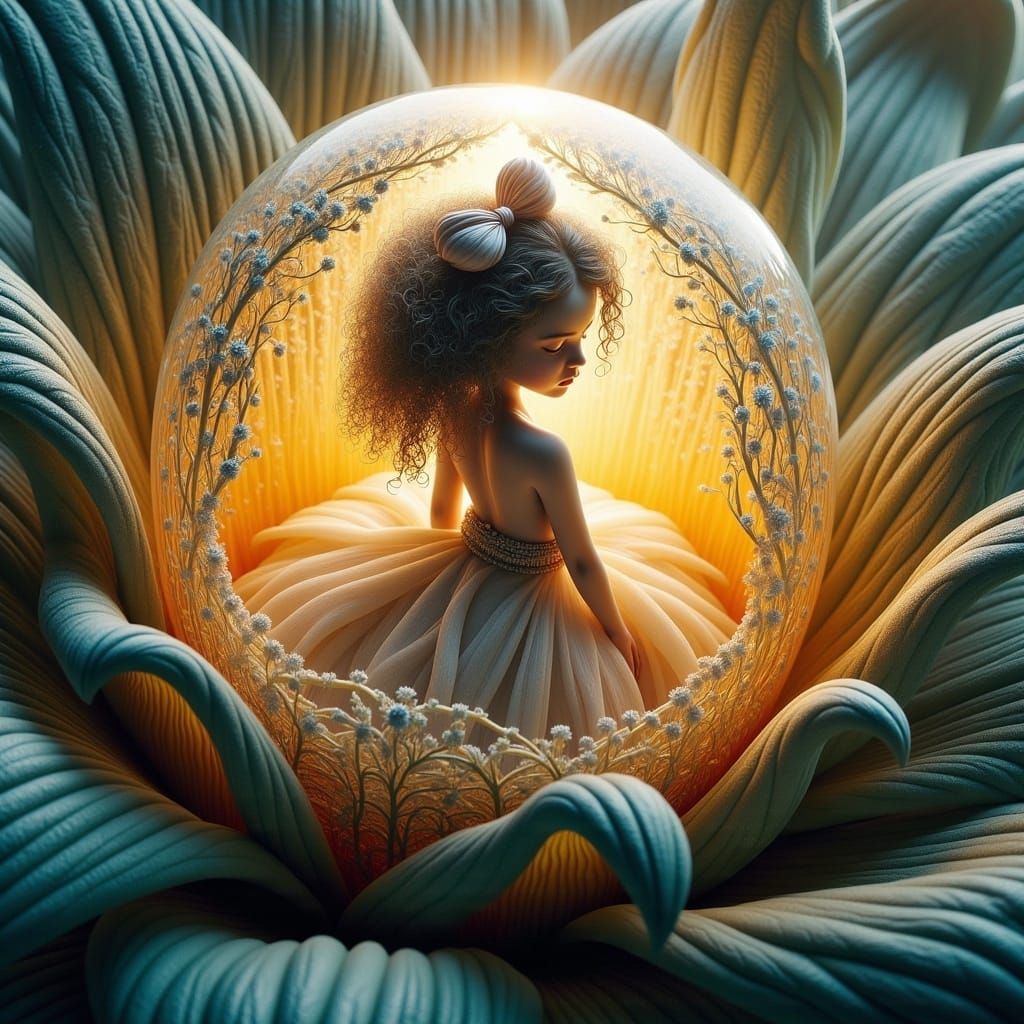 Girl in Glass Rose, Ethereal Art Nouveau Style