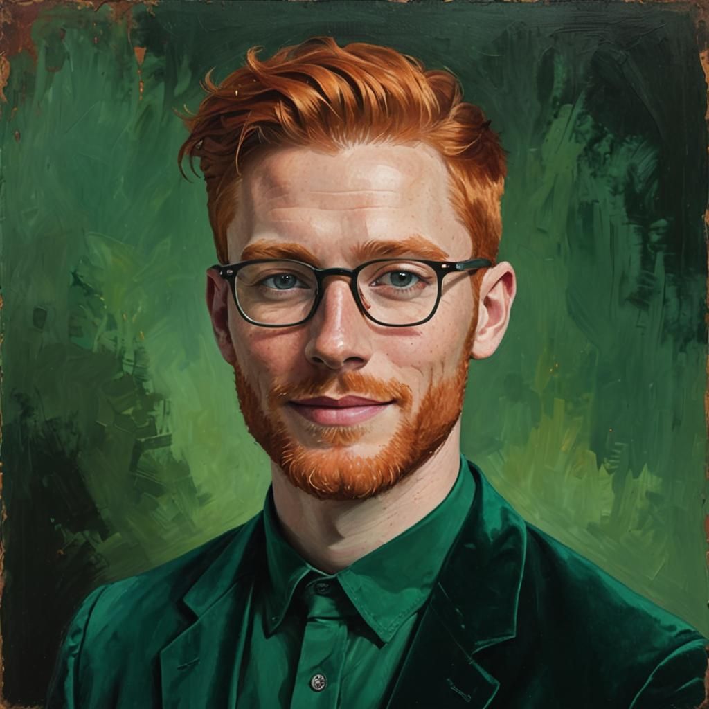 Smiling Man with Ginger Beard in Impasto Oil Painting