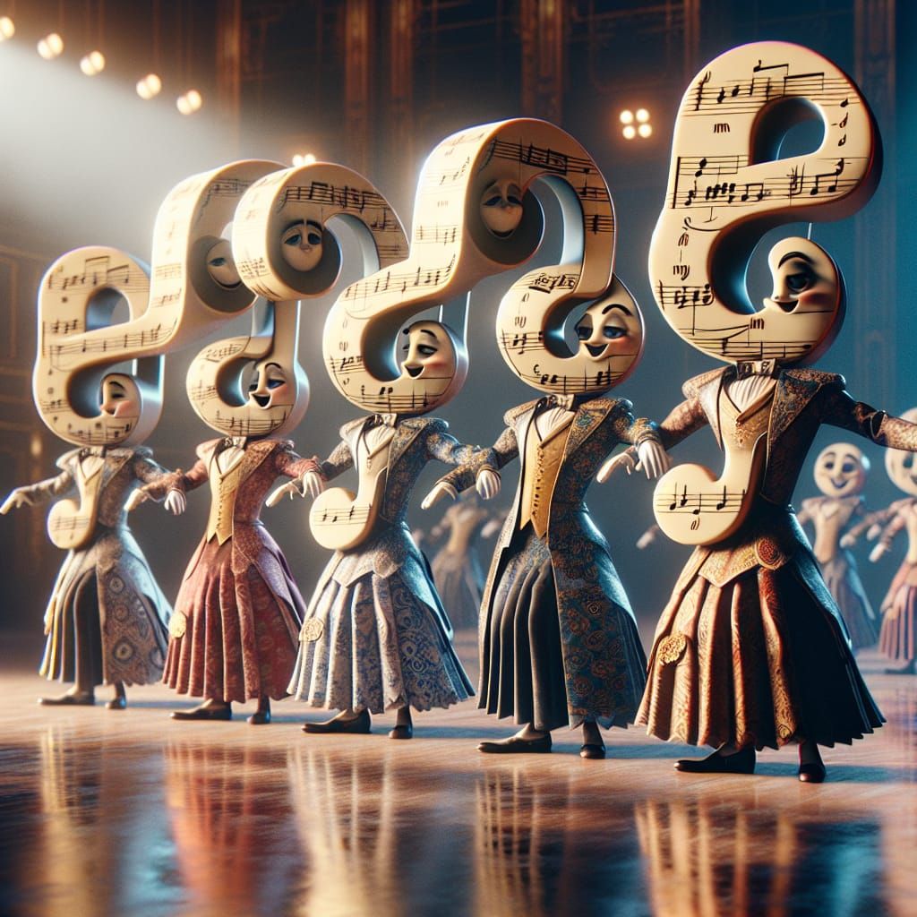 Anthropomorphic Semiquaver Notes Perform on Stage