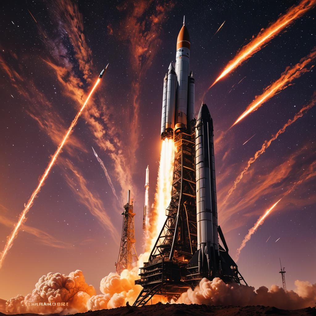 Rocket Launch to Mars in Digital Art Style
