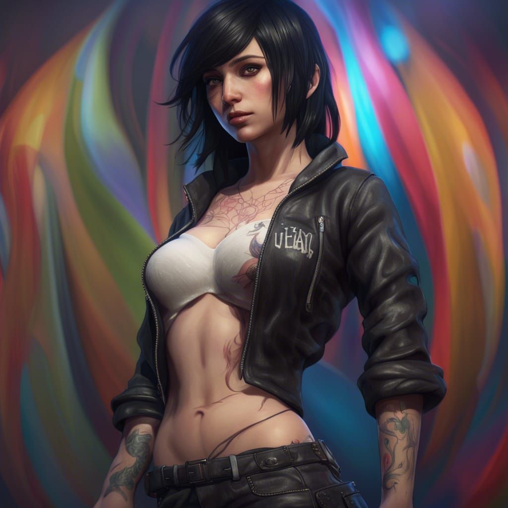 Emo Girl Portrait in Hyperdetailed Splash Art Style