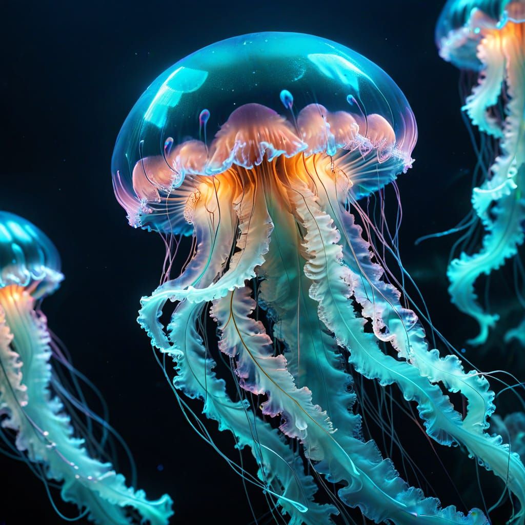 Bioluminescent Jellyfish Concept Art in Neon Hues