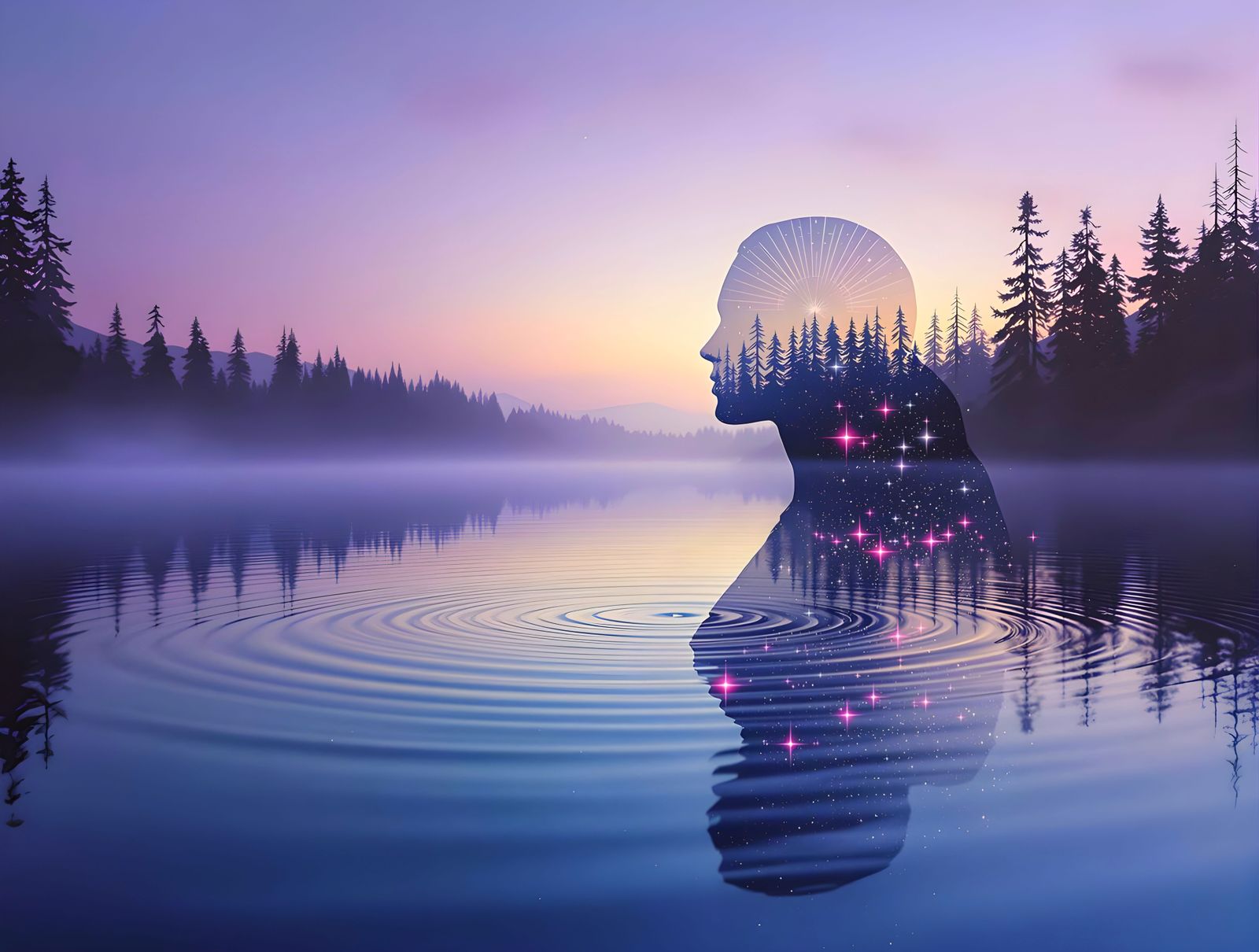 Twilight Lake in Neo-Surrealist Digital Painting Style