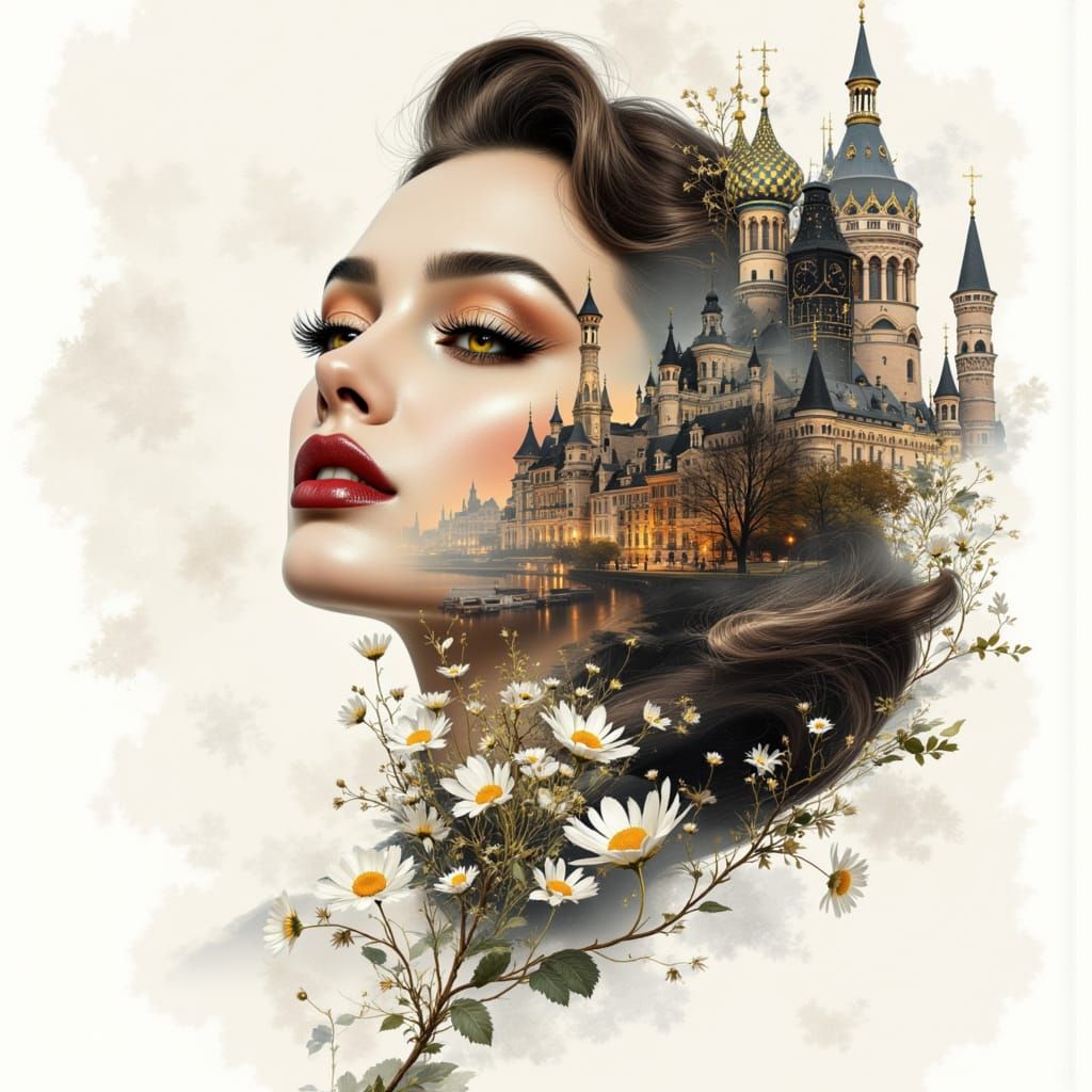 Elegant Double Exposure Portrait in Retro Style