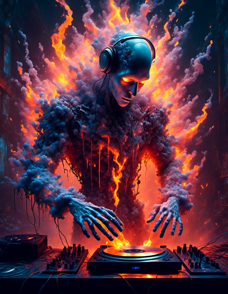 Robotic DJ in Nightclub, Hyperrealistic Digital Art