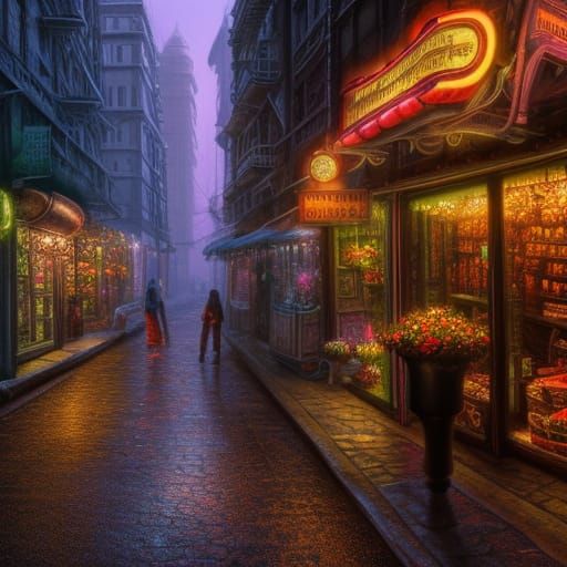 Medieval Merchant Selling Enchanted Roses, Fantasy Art