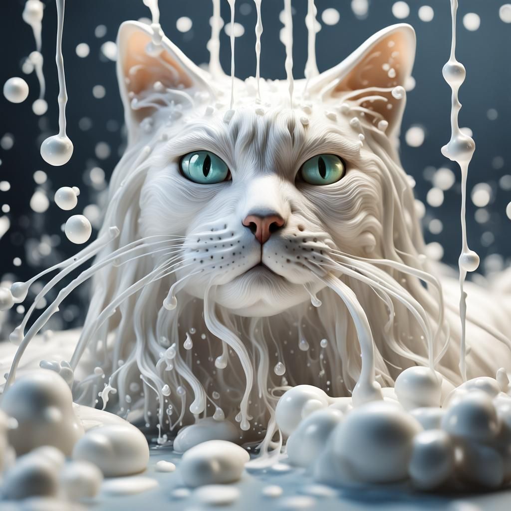 Hyper-Realistic 3D Cat with Milk