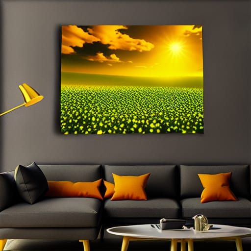 Glowing Four-Leaf Clover in Golden Sunset Field
