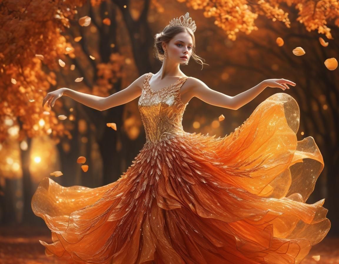 Ethereal Autumn Queen in Luxury Dress