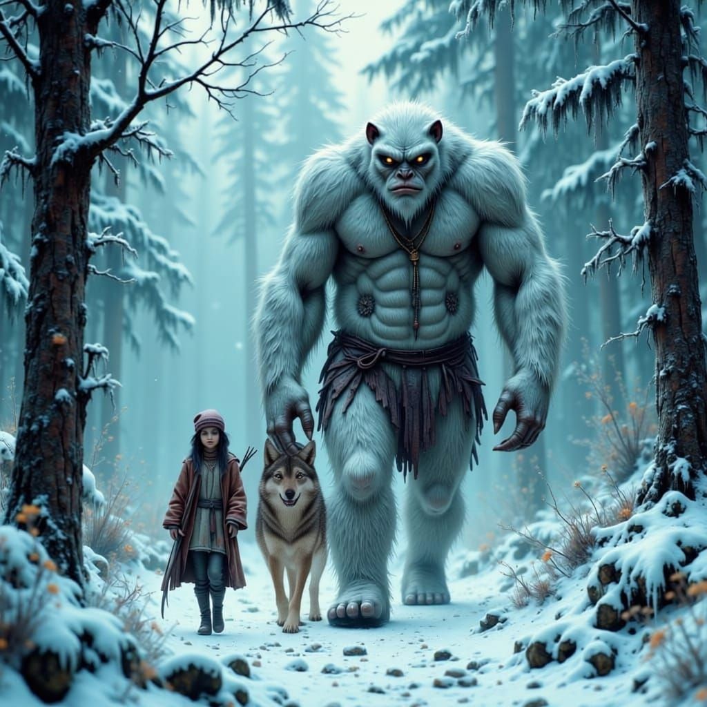 Magical Yeti in Snowstorm, National Geographic Style