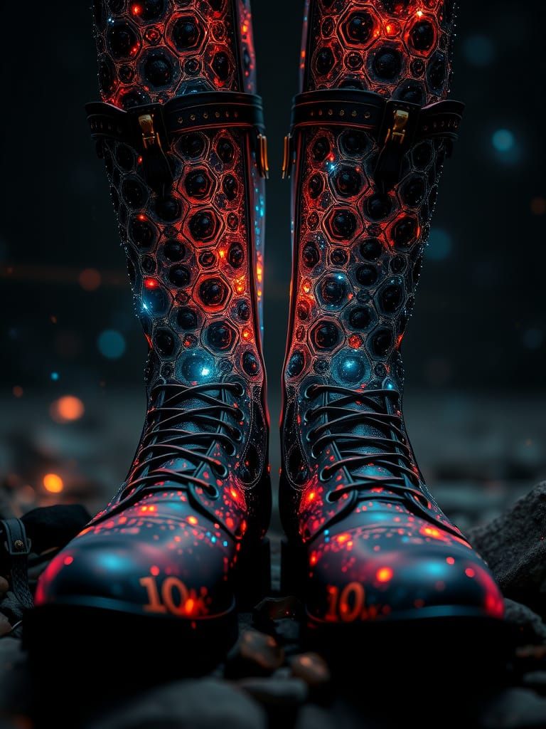 Gothic Victorian Boots Crafted from Cosmic Nebulae