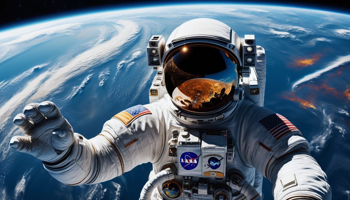 Astronaut in Space with Earth Reflection, Digital Art