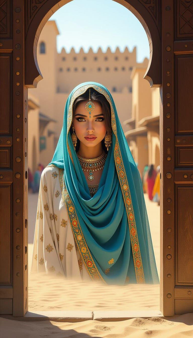 Beautiful Moroccan Woman With Tifinagh Tattoos Behind Veil