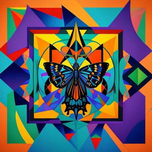 Cubist Butterflies in Geometric Fauvism Style