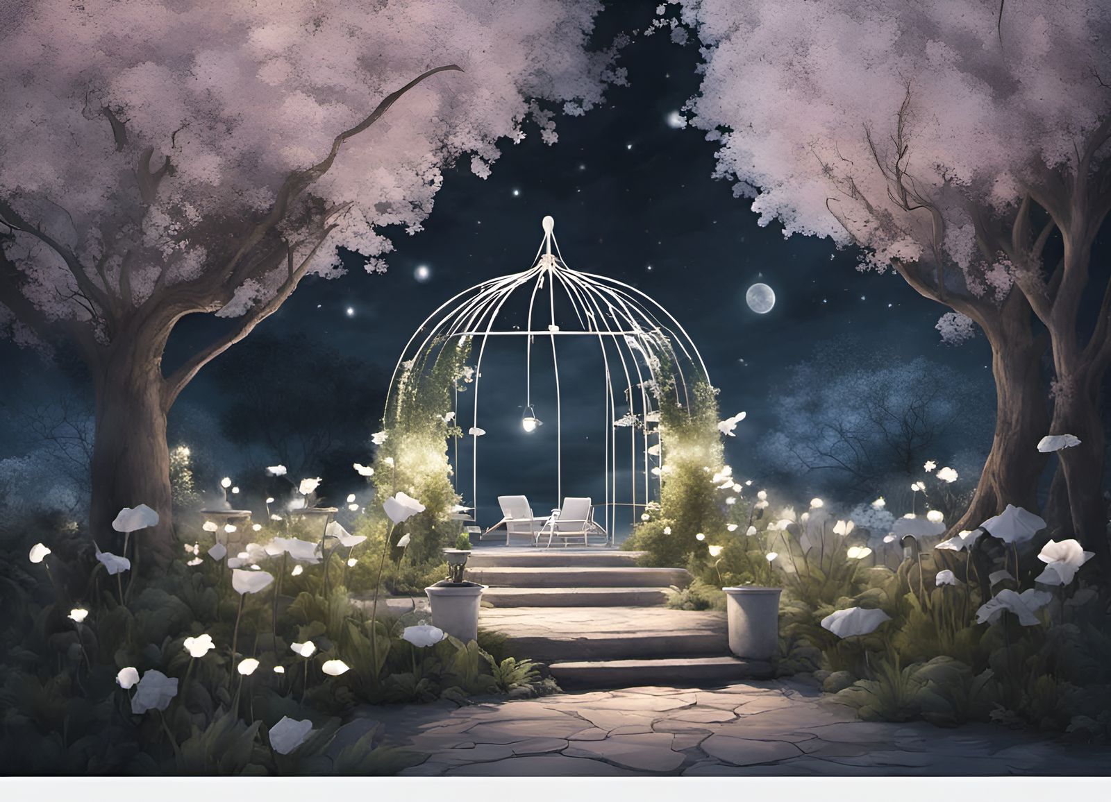 Enchanted Moonlit Garden with Bioluminescent Flora
