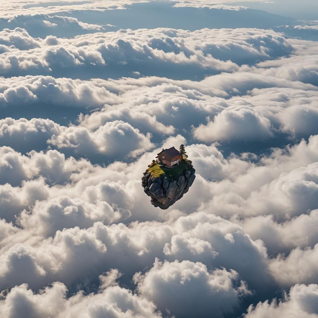 Flying Rock House Above the Clouds