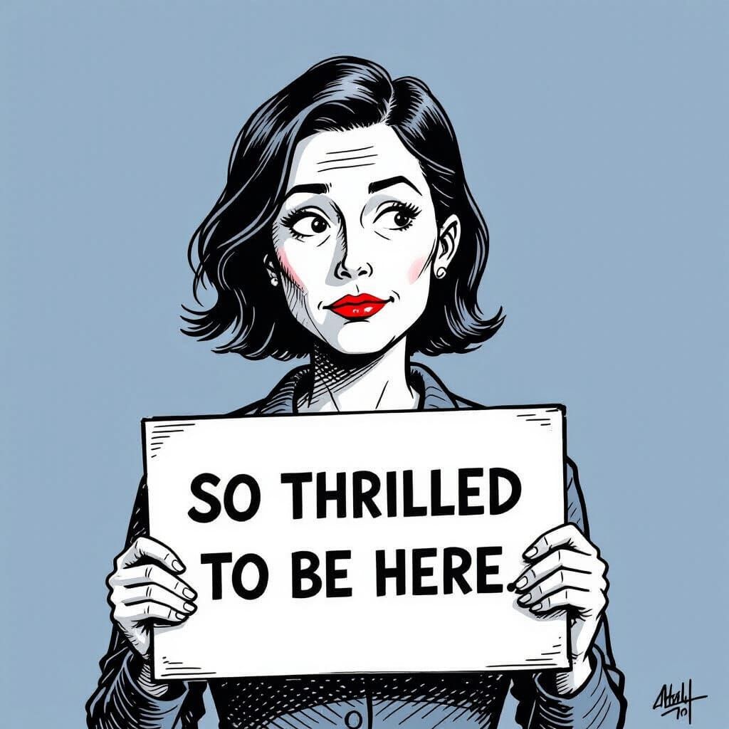 Deadpan Comic Illustration: "So Thrilled To Be Here"