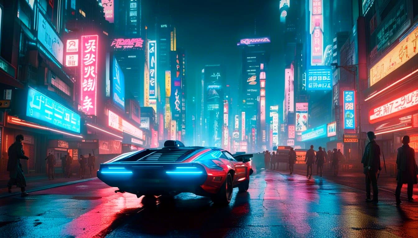 Cyberpunk Tokyo: Flying Cars in Rainy Shinjuku