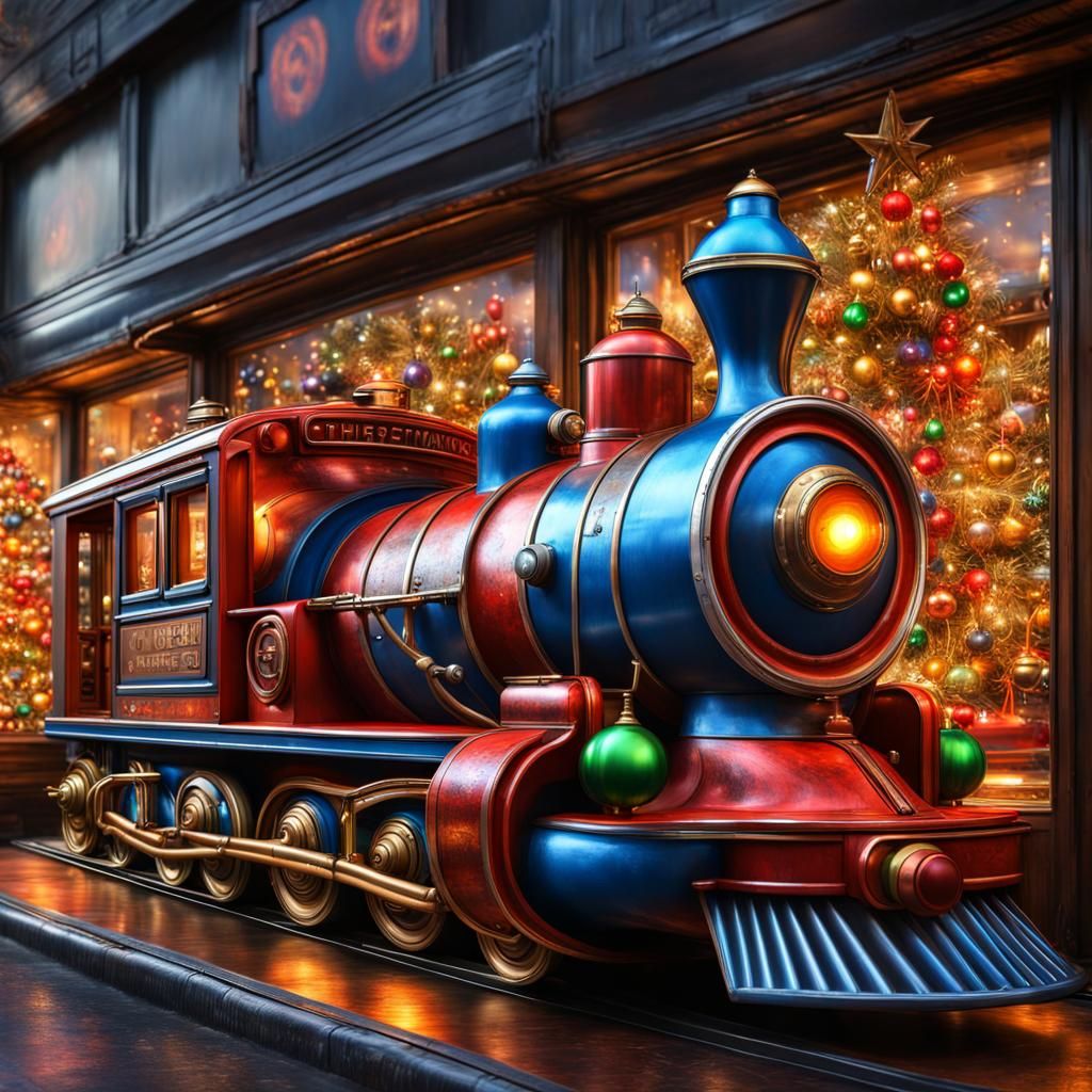 Festive Christmas Toy Train Display in Art Deco Style