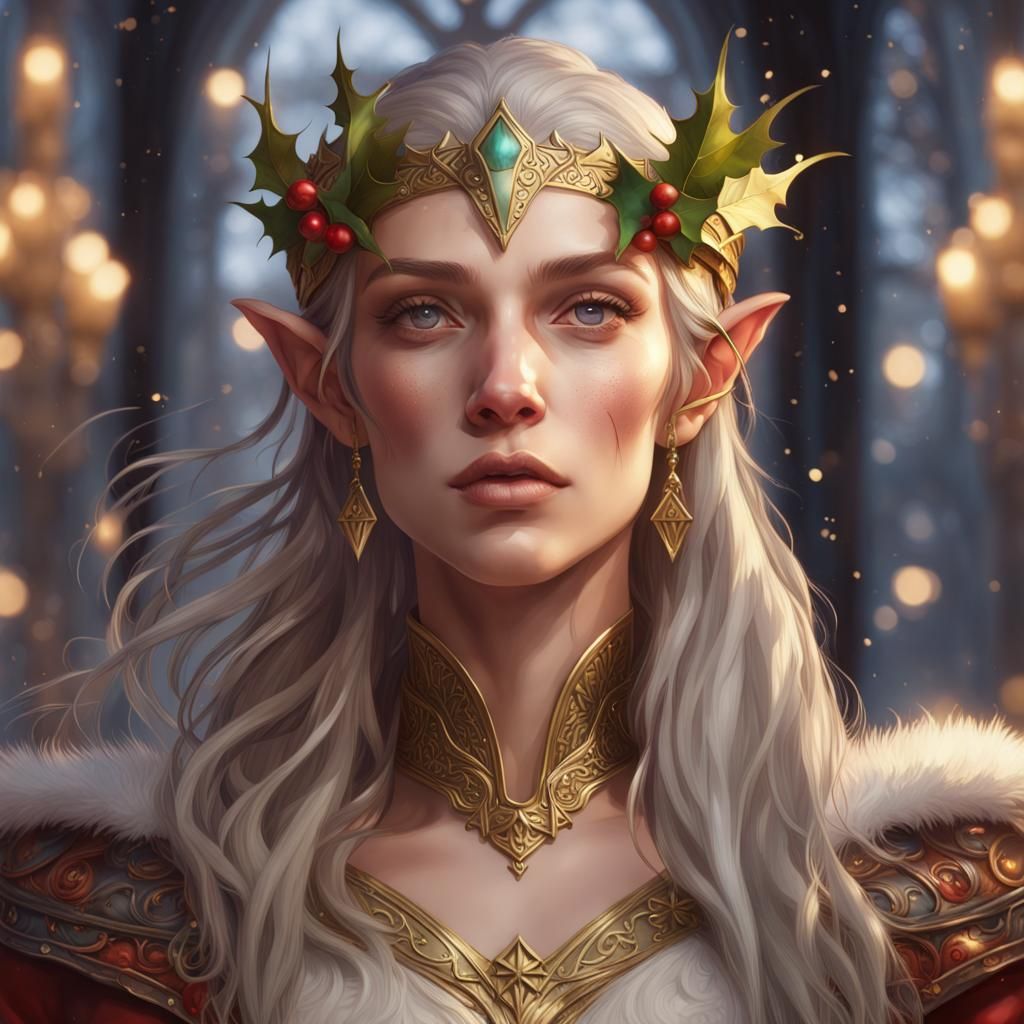 Festive High Elf Portrait in Art Nouveau Style