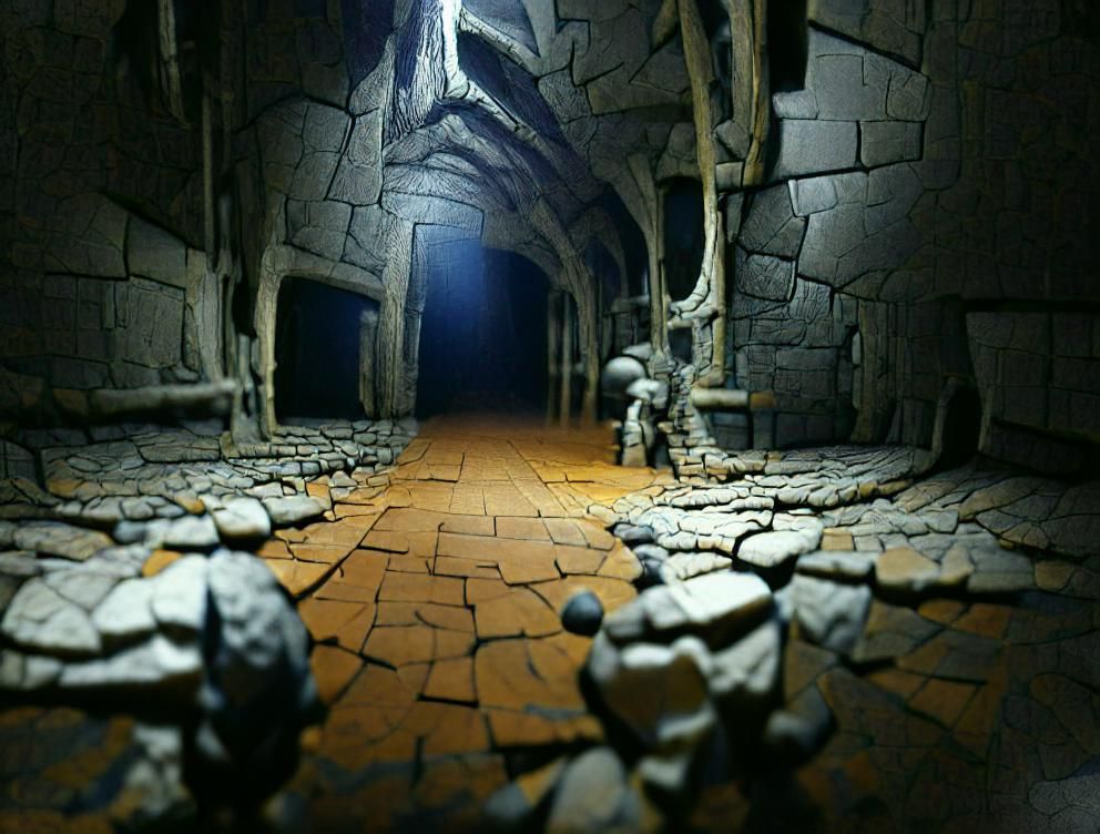 Dark Stone Dungeon with Traveling Adventurers