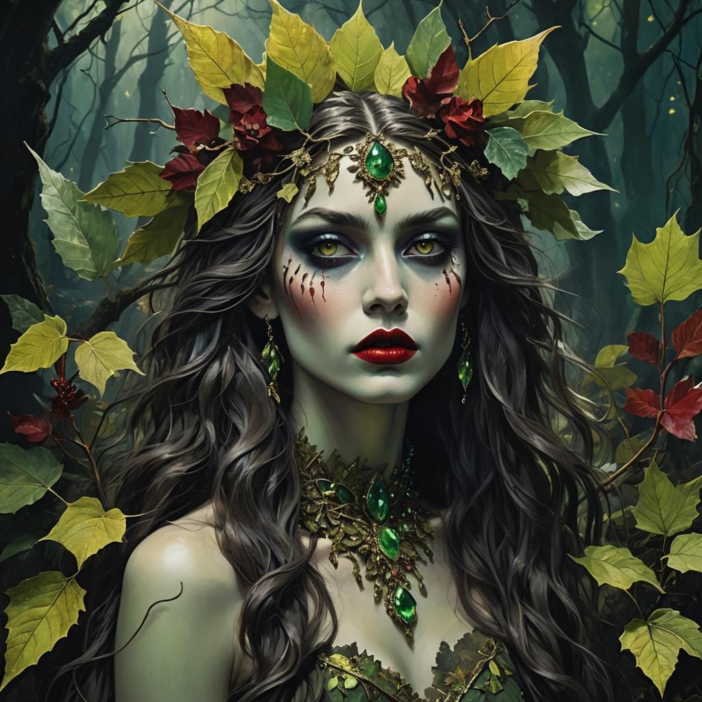 Mystical Wood Fae in Fauvist Dark Fantasy Style