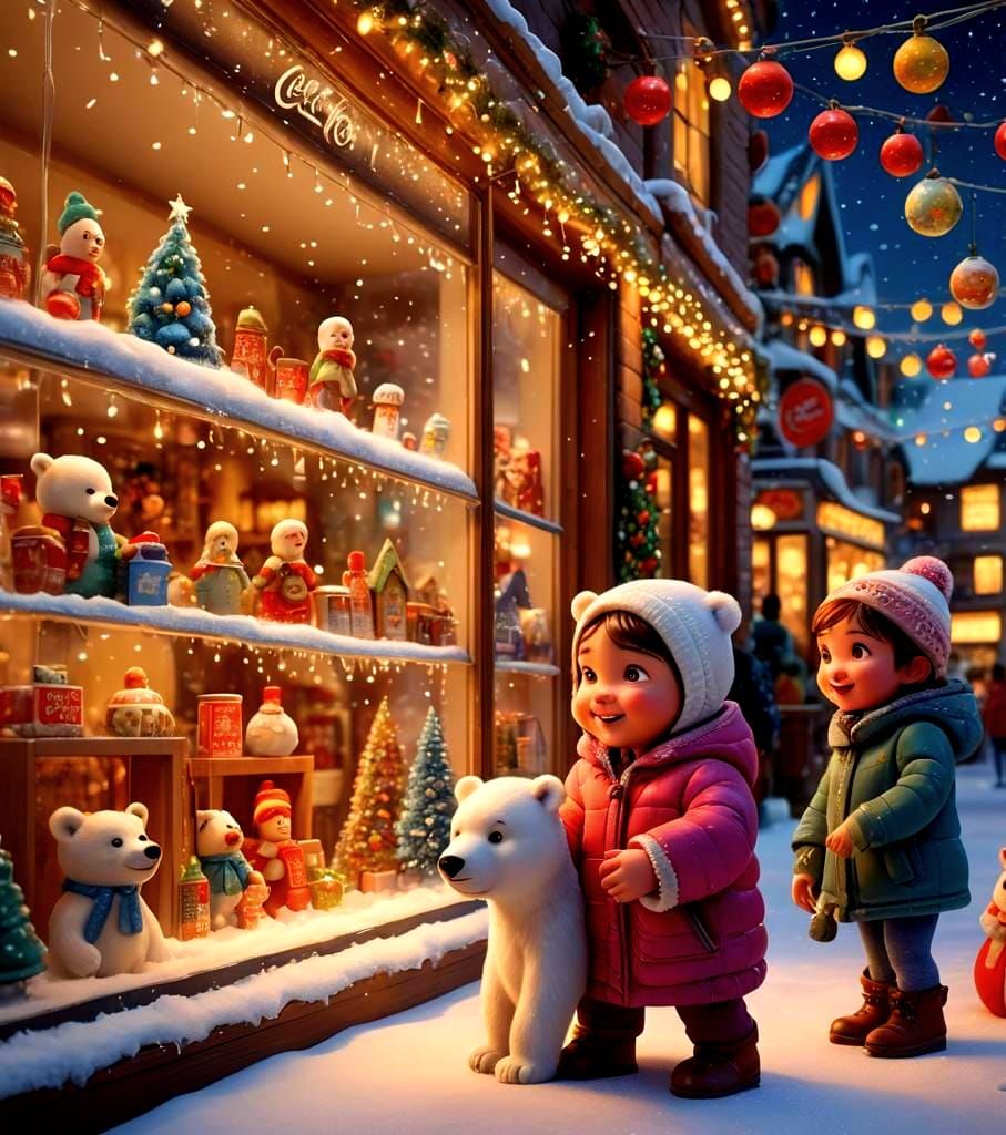 Coca-Cola Polar Bear on Christmas Truck in Pixar Style