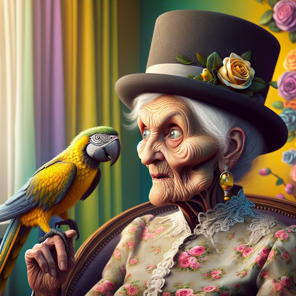 Surreal Old Lady with Parrot Concept Art