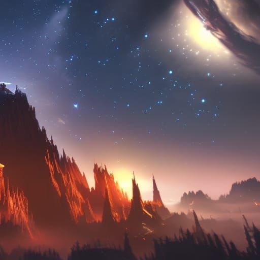 Fantastical Stars in Night Sky, Detailed Digital Art