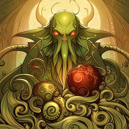 Cthulhu in Luminous Colors with Golden Outlines