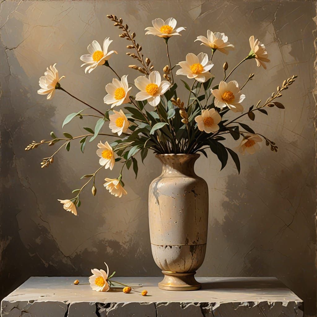 Elegant Still Life of Flowers in Oil Painting Style