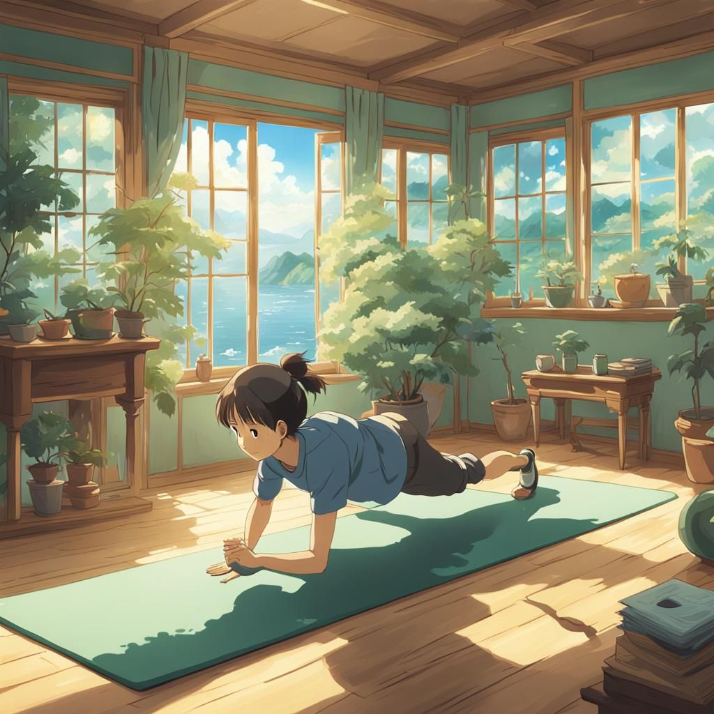 Pilates Girl in Studio Ghibli Anime Style