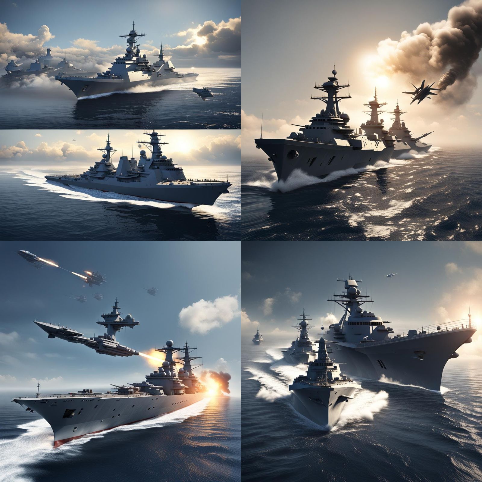 Warships Clash: Modern Naval Warfare in 3D Rendering