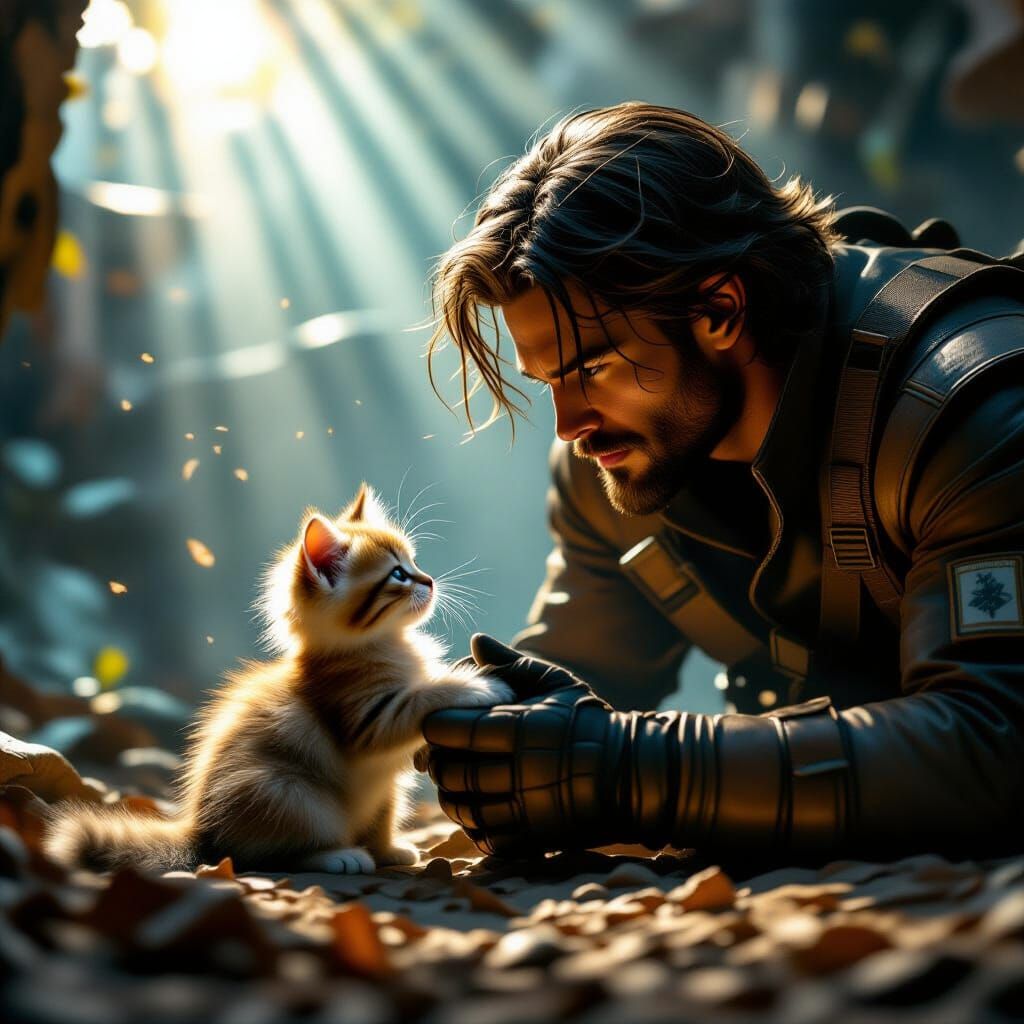 Hero Rescues Kitten in Epic Cinematic Digital Painting