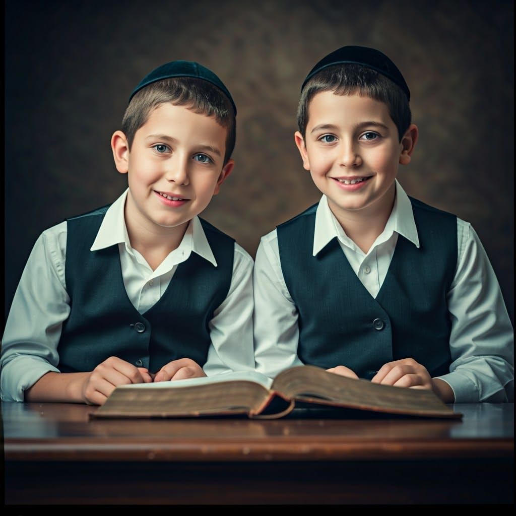 Joyful Study: Two Boys in Traditional Dress