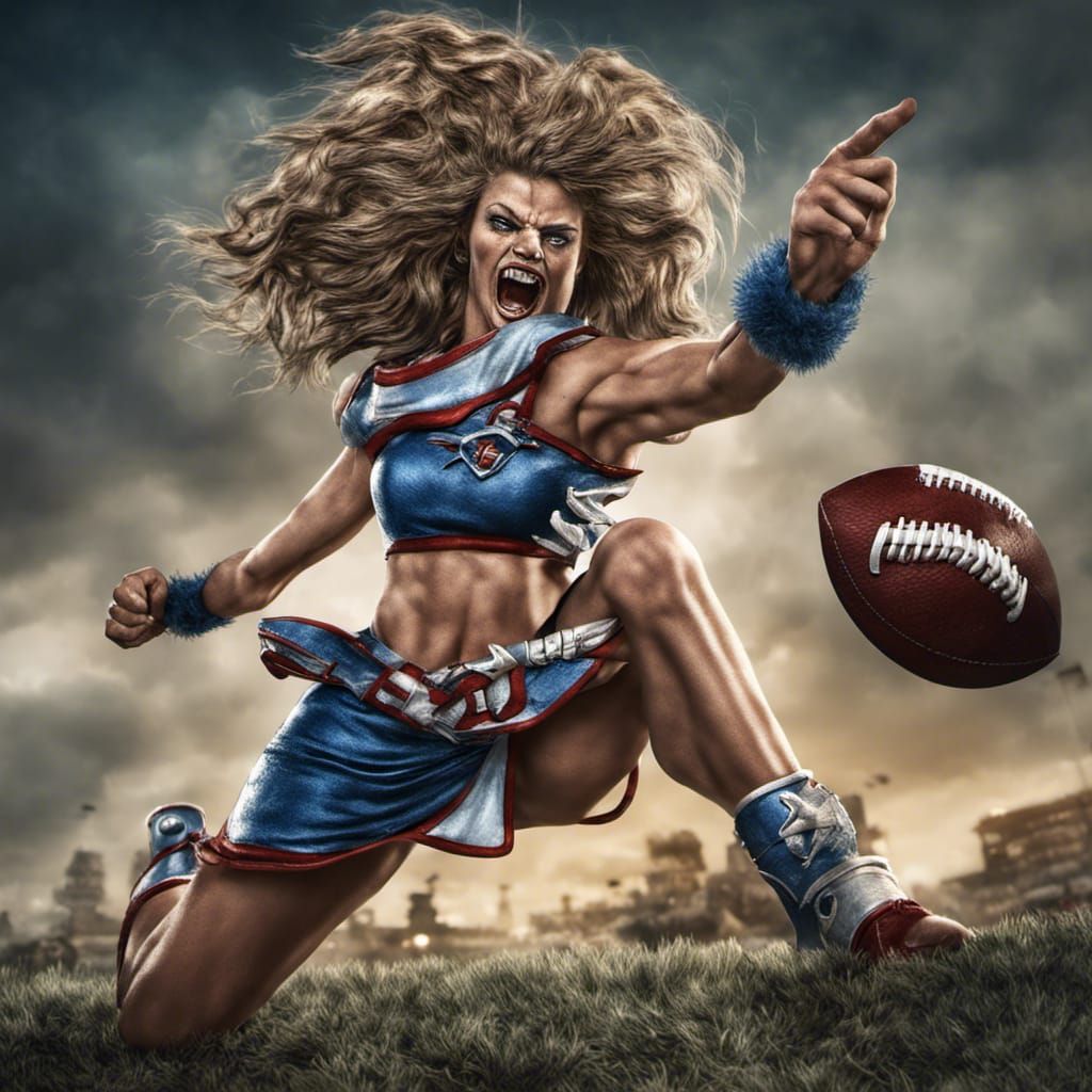 Aggressive Cheerleader in Comic Book Style