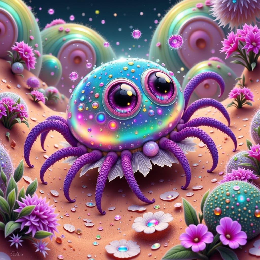 Whimsical Desert Oasis Scene in Vibrant, Surreal Style