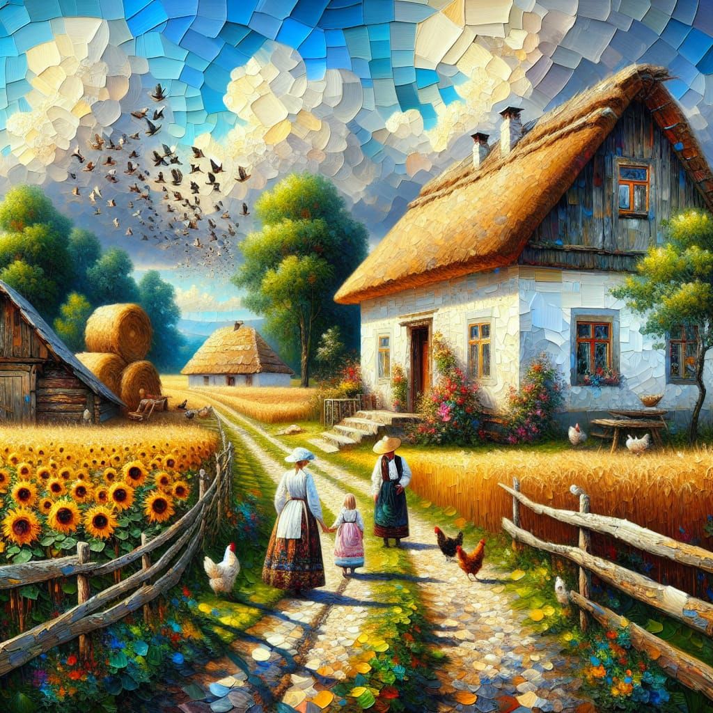 Eastern European Farmhouse: An Abstract Impasto Painting