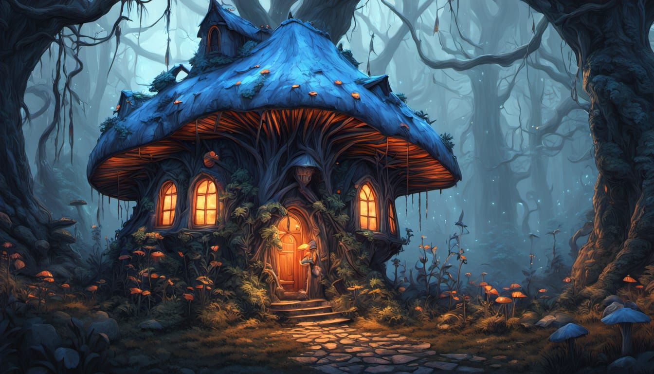 Whimsical Fairy in Enchanted Mushroom Abode