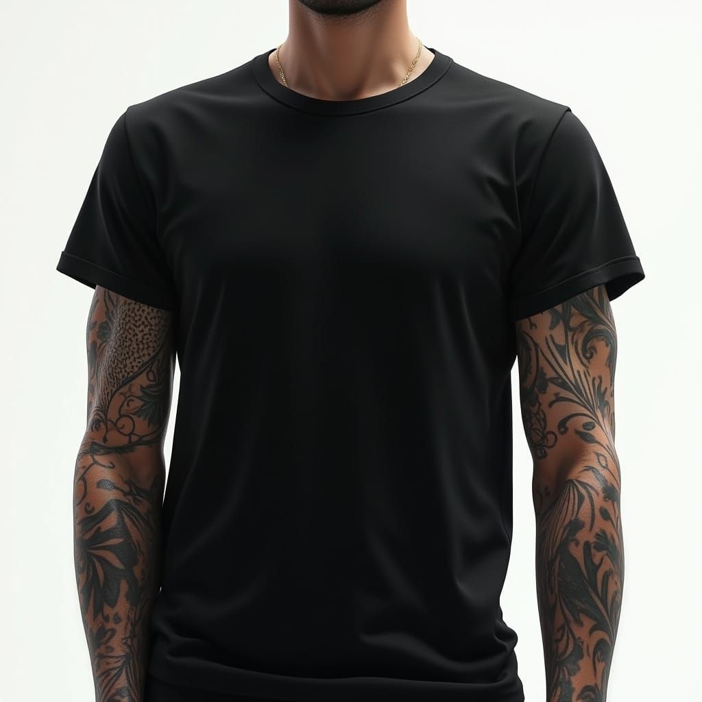 Hyper-Realistic Tattooed Model in High-Fashion Attire