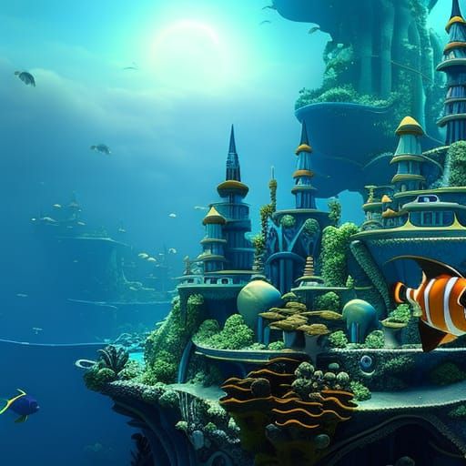 Atlantis Underwater City with Coral Reef: Matte Painting